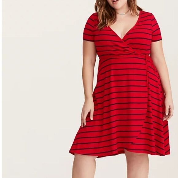 Torrid Women's New Plus Size Stripped Wrap Dress. - Picture 7 of 14
